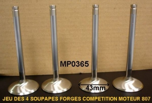 Soupape admission monobloc forgée ø43 montage grosses soupapes (le jeu de 4) sans modification des guides