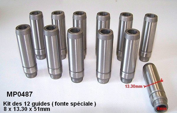Kit of the 12 valves guides (special melting) 8 x 13.30 x 51mm