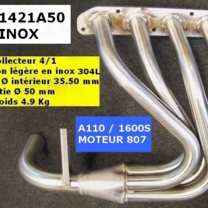 Collecteur 4/1 en inox (Ø38mm x1.25 = Ø 35.50mm interne) Sortie Ø50mm