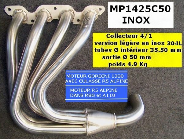Manifold 4/1 stainless (Ø 38mmx1.25 & exhaust Ø50mm)