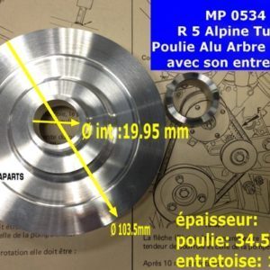 Poulie alu d'arbre à came 122B avec entretoise.